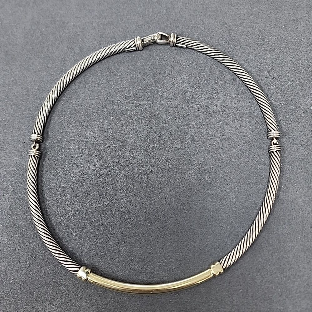 Authentic David Yurman 925 Sterling Silver 14k Gold Bar Metro Cable Necklace